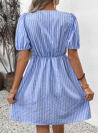Miss Sparkling Bow Detail Keyhole Neck Puff Sleeve Mini Dress by Miss Sparkling