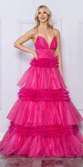 Nox Anabel R1316 Long Glitter Ruffled Tiered A-Line Sleeveless Gown by DiscountDressShop