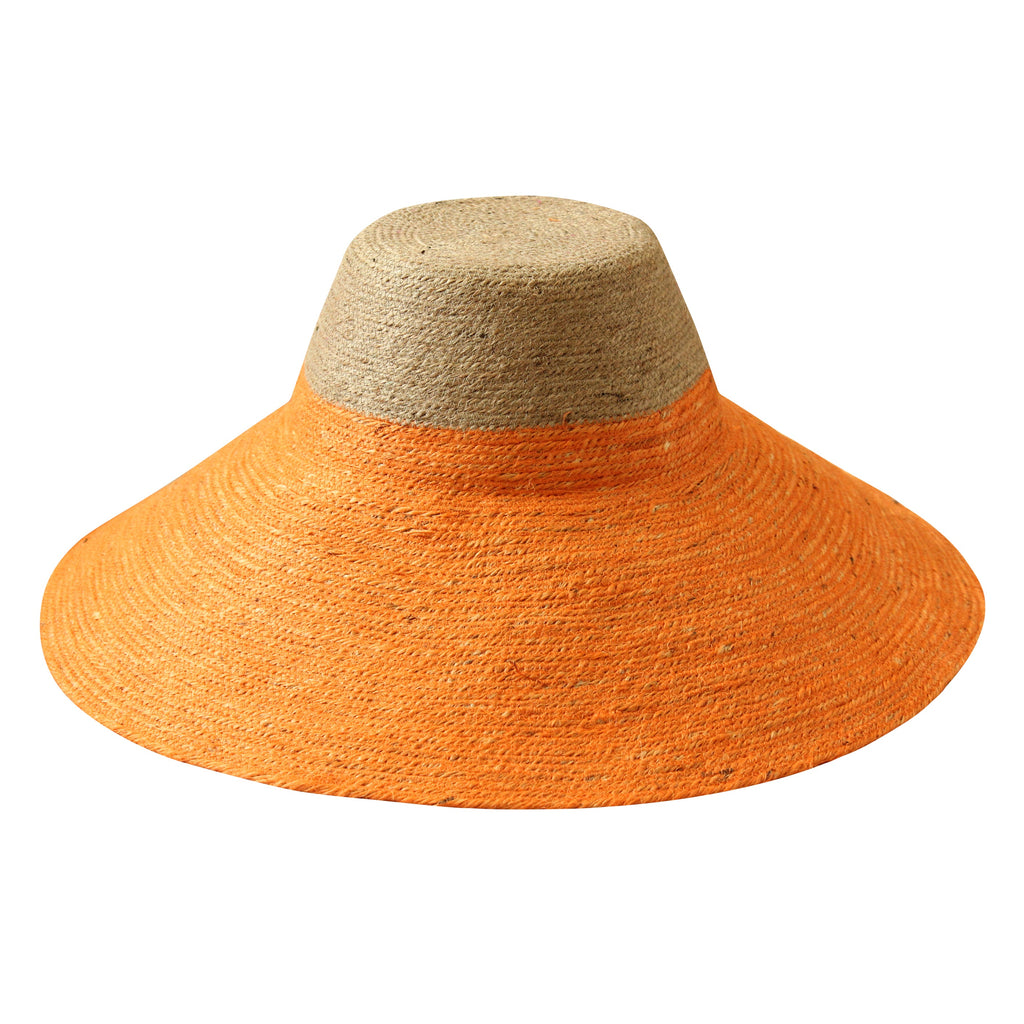 The Riri Duo Jute Straw Hat In Tangerine Orange by BrunnaCo