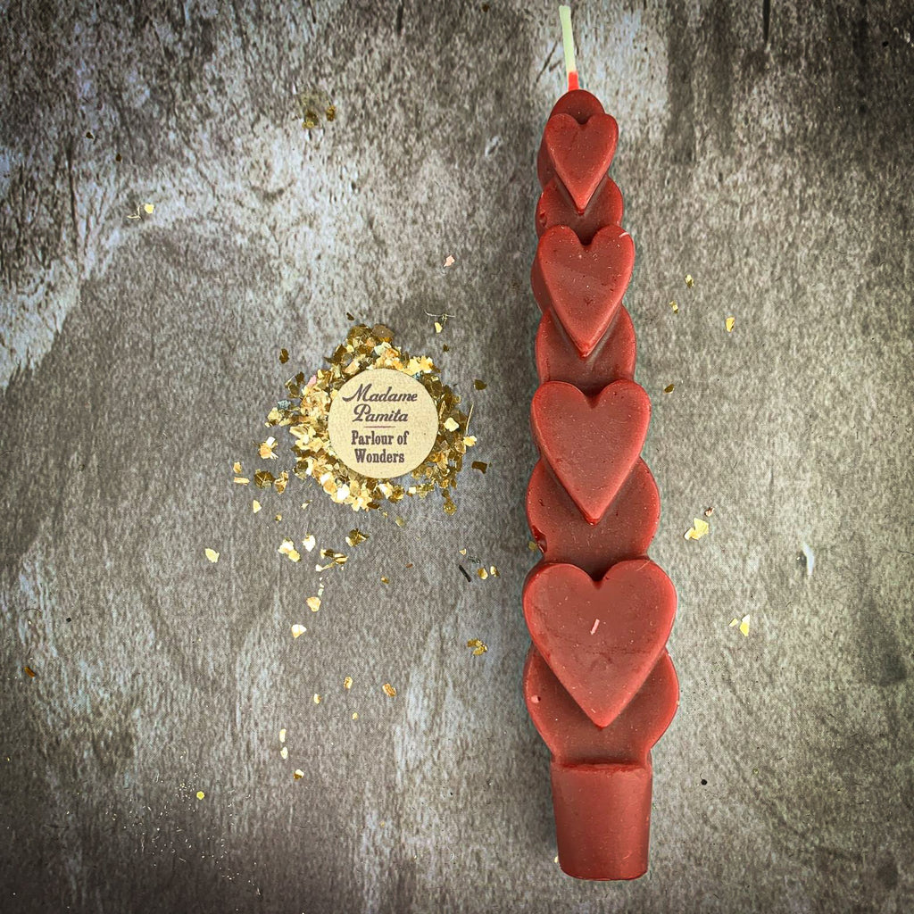 Beeswax Love Spell Heart Taper Candle - Romance & Attraction Magic by Parlour of Wonders