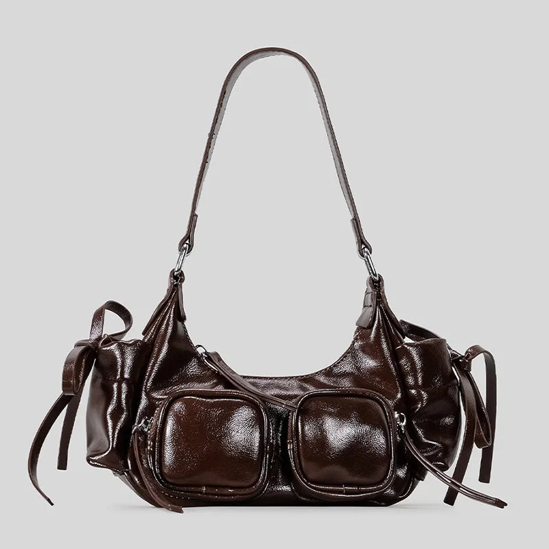 Vintage Underarm Bag For Girl Versatile Handbag Multi-pocket Motorcycle Bag Luxury Designer Handbag Spaghetti Strap Leather Bag by Itsokies Travel Store