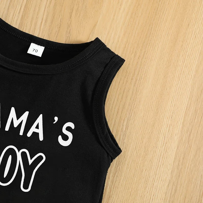 VISgogo Baby Boys Casual Clothes Set Letters Print Sleeveless Tank Top with Ripped Denim Shorts 2Piece Summer Outfit by FLIPSTYLEZLLC