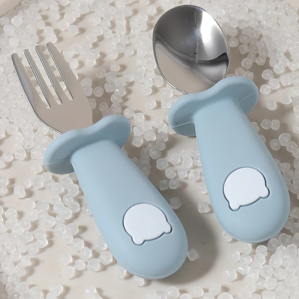 Custom Name Baby Panda Spoon Fork Set | First Self Feeding Utensils for Toddlers Stainless Steel Weaning Set with Travel Case by FLIPSTYLEZLLC