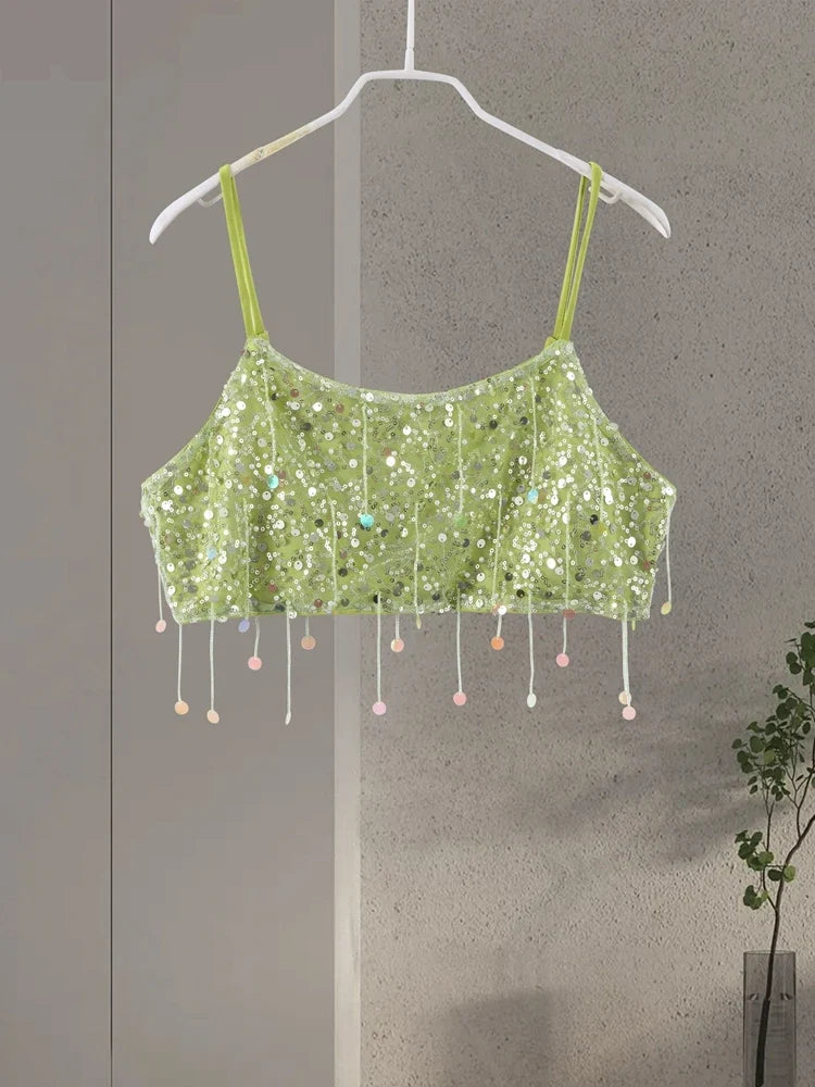 Sexy Tassel Chains Women's Set Elegant Solid Sequins Hip Package Female Party Mini Skirts Summer Holiday Lady Outfit Beachwear by Urban Fashion Icon
