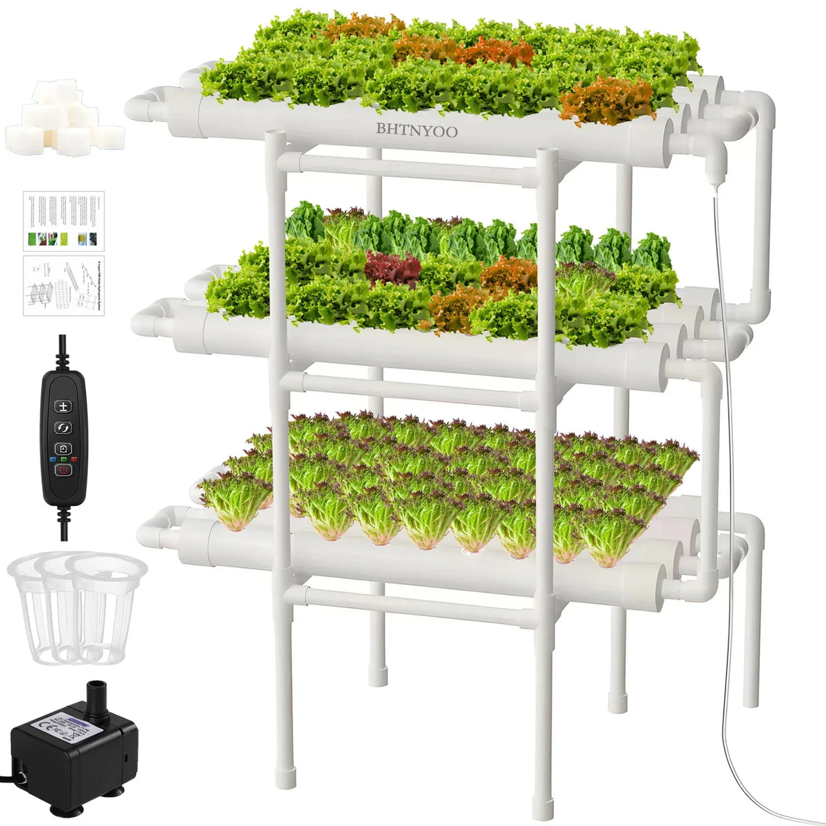 3-Layer/108 Sites Hydroponics Growing System Kits PVC Pipe Soilless Cultivation Garden Vegetables Herbs Planting Tools by FLIPSTYLEZLLC