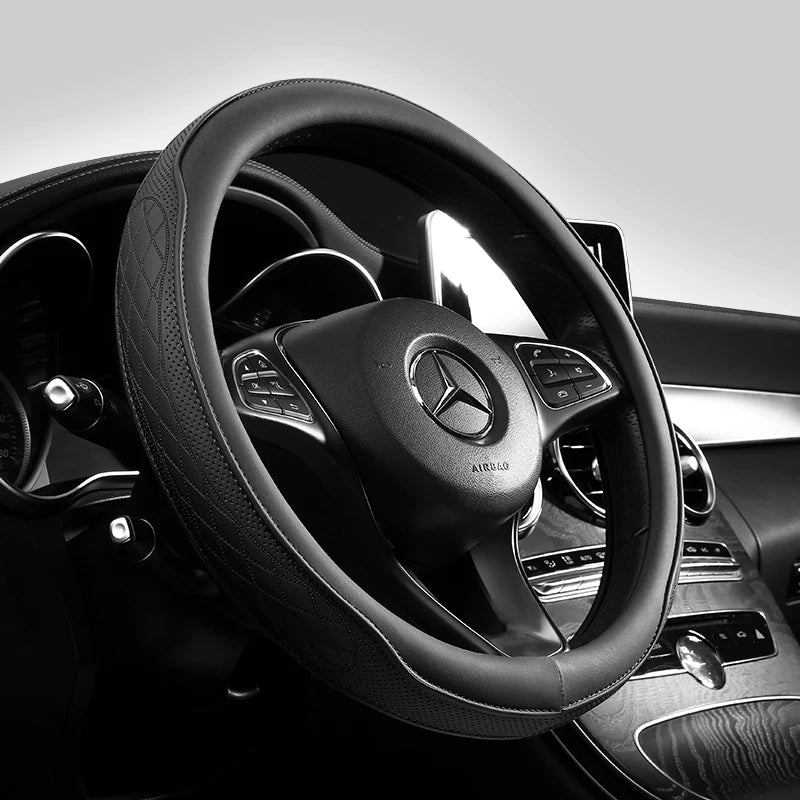 Napa Leather Perforated Patchwork Car Steering Wheel Cover, Non-slip, by AliExpress