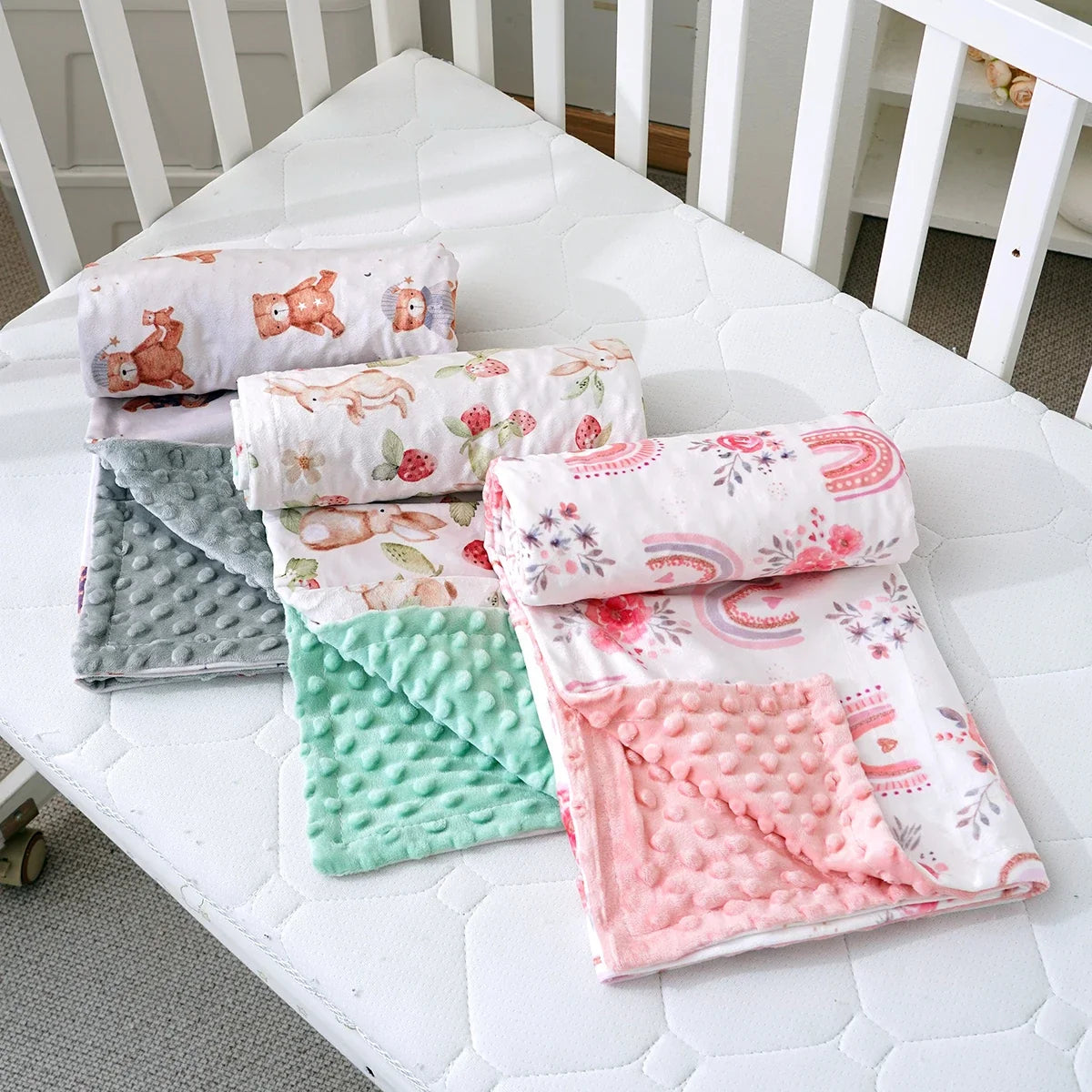 1PC Baby Blanket, Soft Plush Minky Blanket with Double Layer Dotted Backing for Toddler, Multicolor Printed 30 X 40 Inch by FLIPSTYLEZLLC
