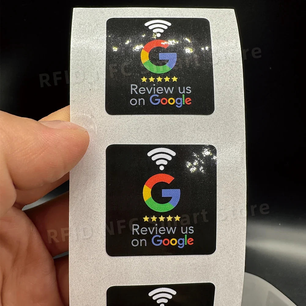 NFC215 Google Review Stickers 504Bytes 30mm Waterproof NFC Review Sticker Review Us on Google Sticker 13.56MHz NFC Tags Stickers by FLIPSTYLEZLLC