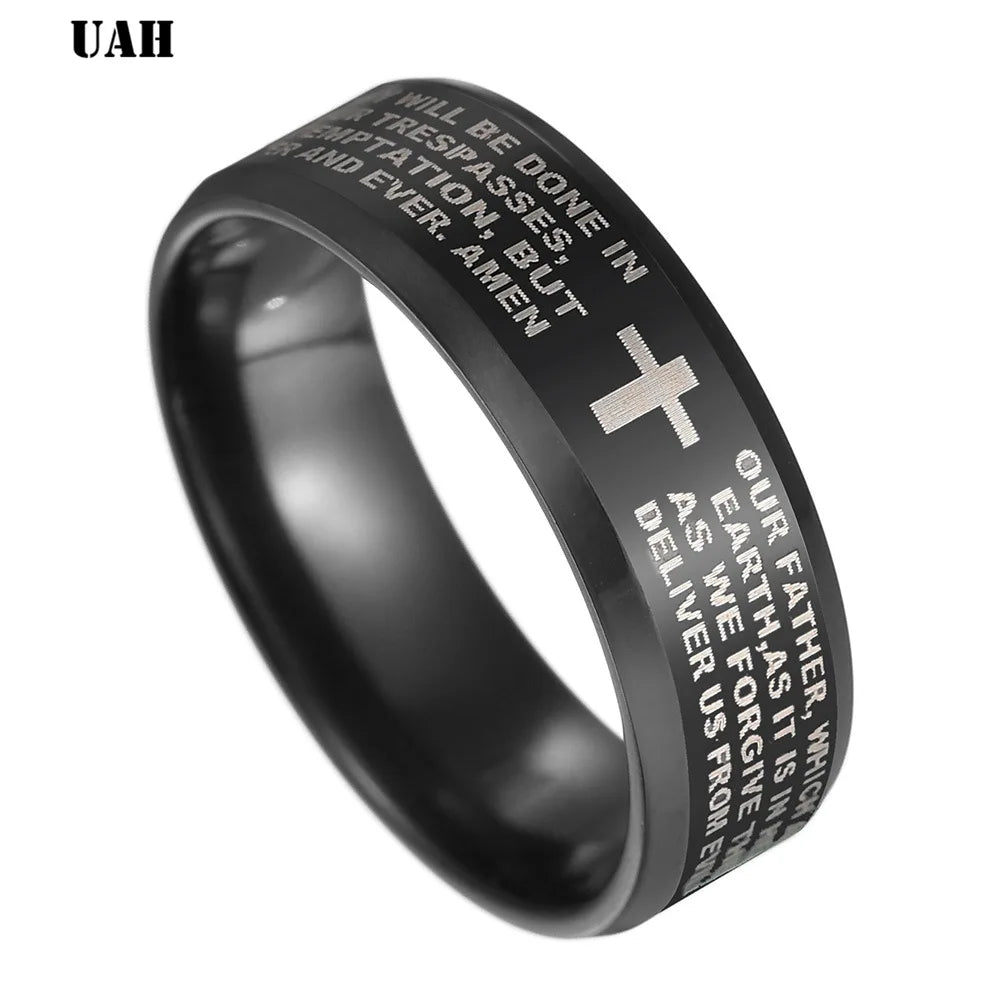 UAH Fashion 316L Stainless Steel rings for men and women Bible Lord's Prayer Cross Rings Punk Fashion Men Gift Jewelry Rings by FLIPSTYLEZLLC