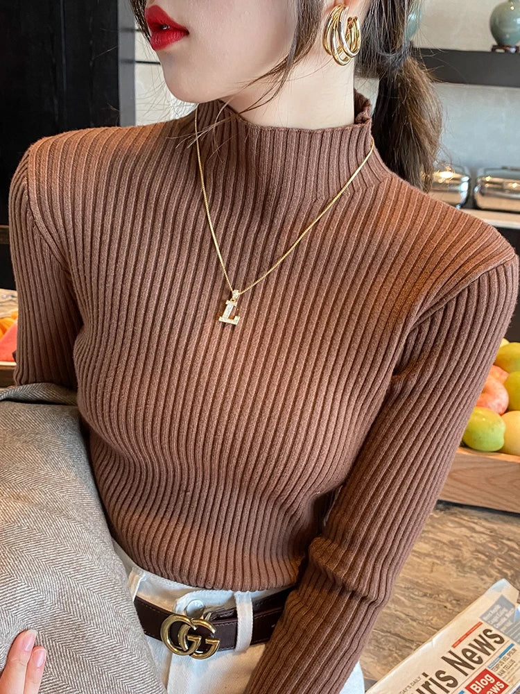 Elegant Solid Basic Knitted Tops Women Turtlneck Sweater Long Sleeve Casual Slim Pullover Korean Fashion Simple Chic Clothes by Urban Fashion Icon