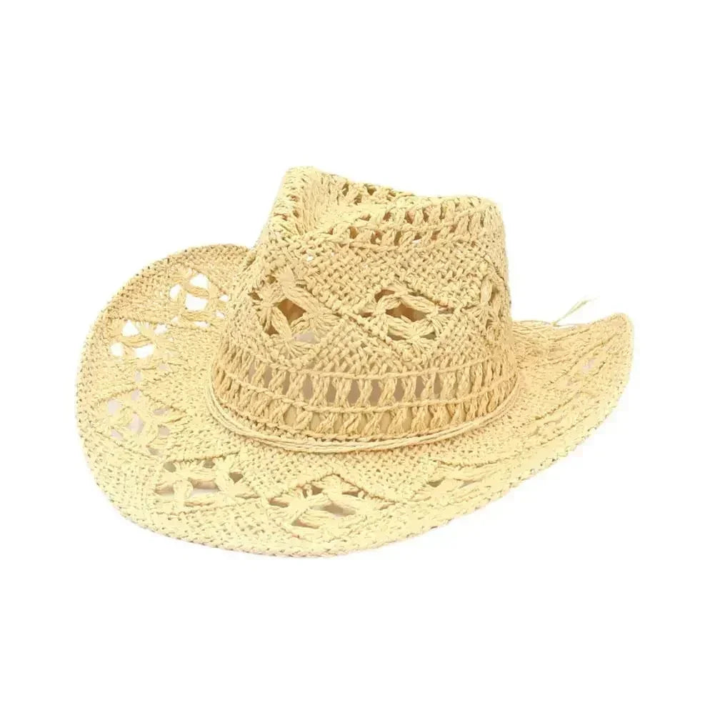 Summer Outdoor Men Women Hand-woven Western Cowboy Straw Hats Wide Brim Breathable Beach Jazz Cap Sun Protection Hat (Copy) by Goddess Imports Marketplace