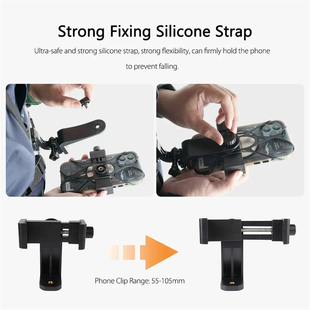 Camera Phone Chest Mount Laptop Harness Phone Holder Strap Clip POV Holder for iPhone 17 16 Android Gopro 12 Camera Smartphone Photography Kits by FLIPSTYLEZLLC