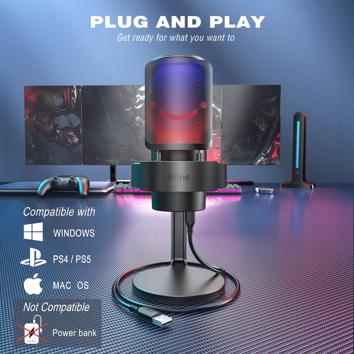 FIFINE USB Microphone for Recording and Streaming on PC and Mac,Headphone Output and Touch-Mute Button,Mic with 3 RGB Modes -A8 by FLIPSTYLEZLLC