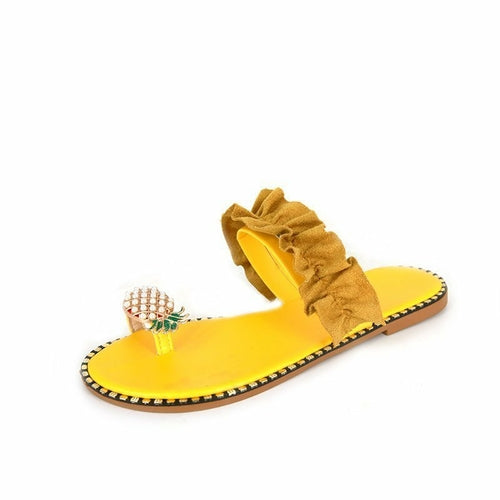 Pineapple Pearl Beach Slides Flat Toe Casual Womens Slippers by Silver Juneberry