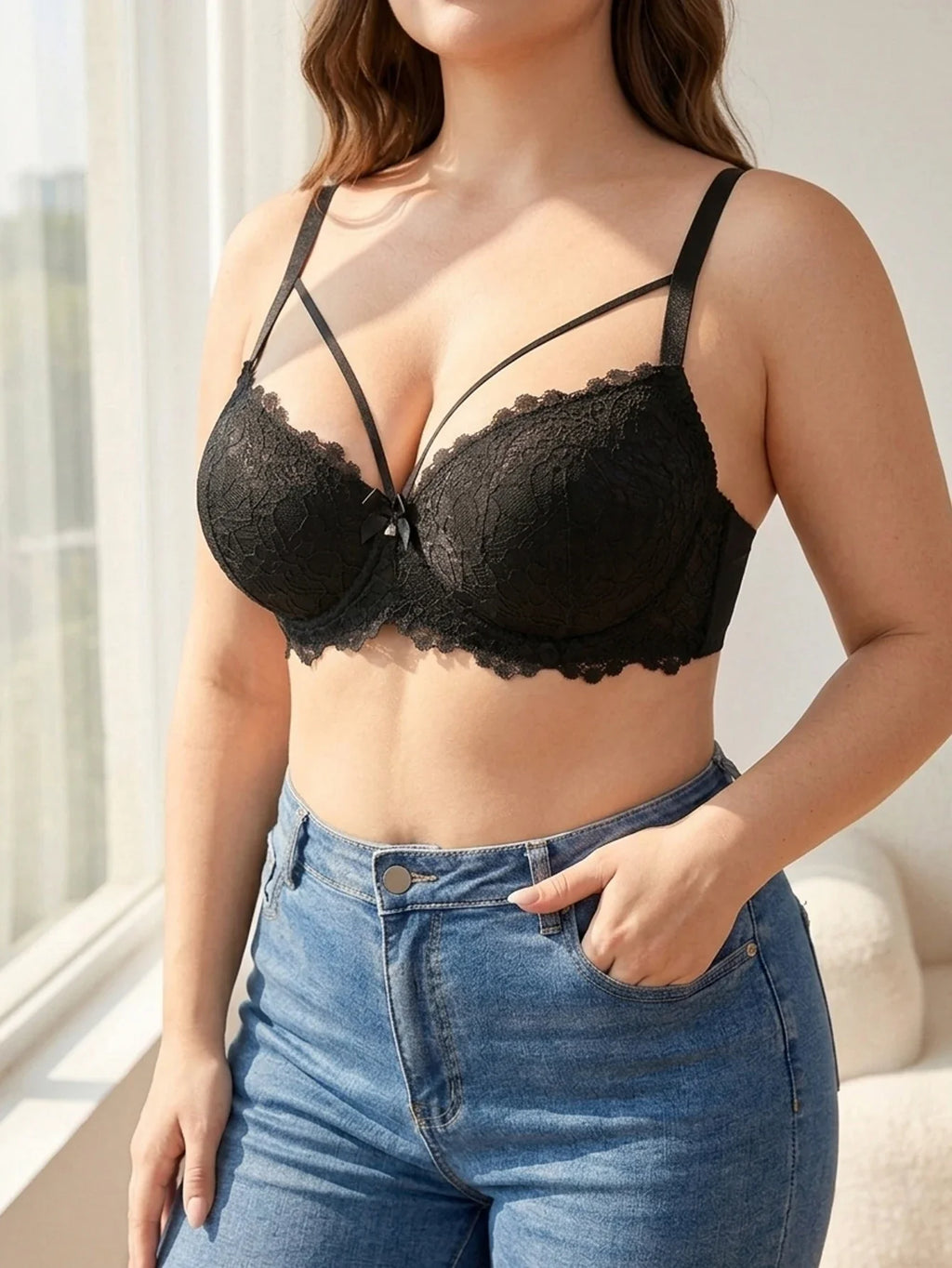Plus Size Lace Women's Bra Thin Cup Push-up Bra Underwire Side Support Wide Strap Comfortable Bra Women by Ladyez