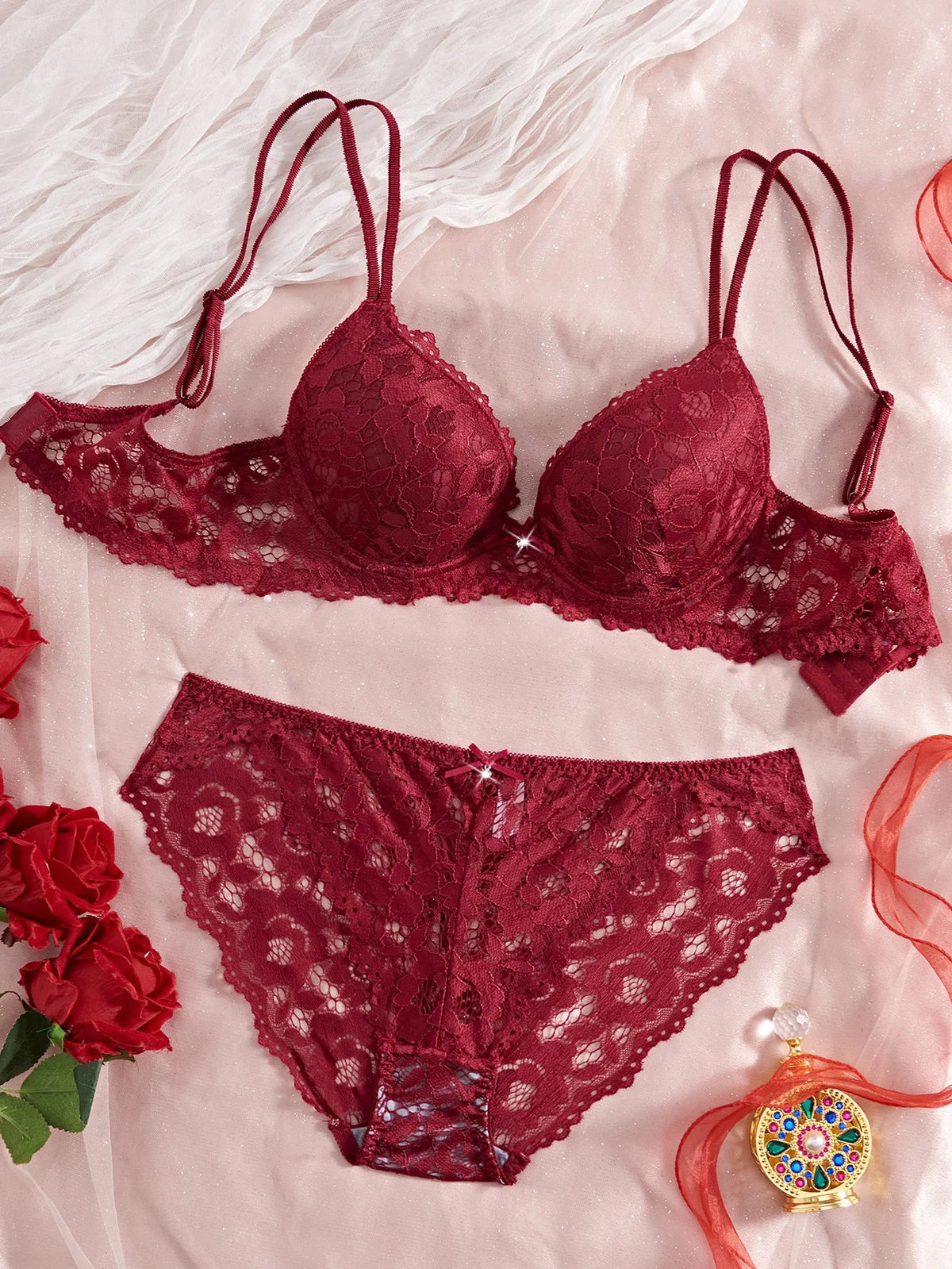 Single of Women's Underwear Set Sexy Lace Patchwork with Push Up Bra Romantic Sheer Women's Panties by Ladyez