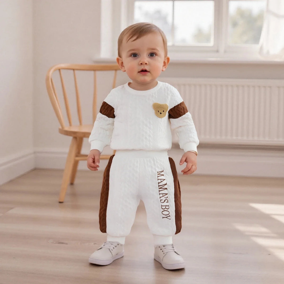 Baby Boy s Knit Outfits Fashionable Long Sleeve Bear Embroidery Textured Romper with Pants 2Pcs Set by FLIPSTYLEZLLC