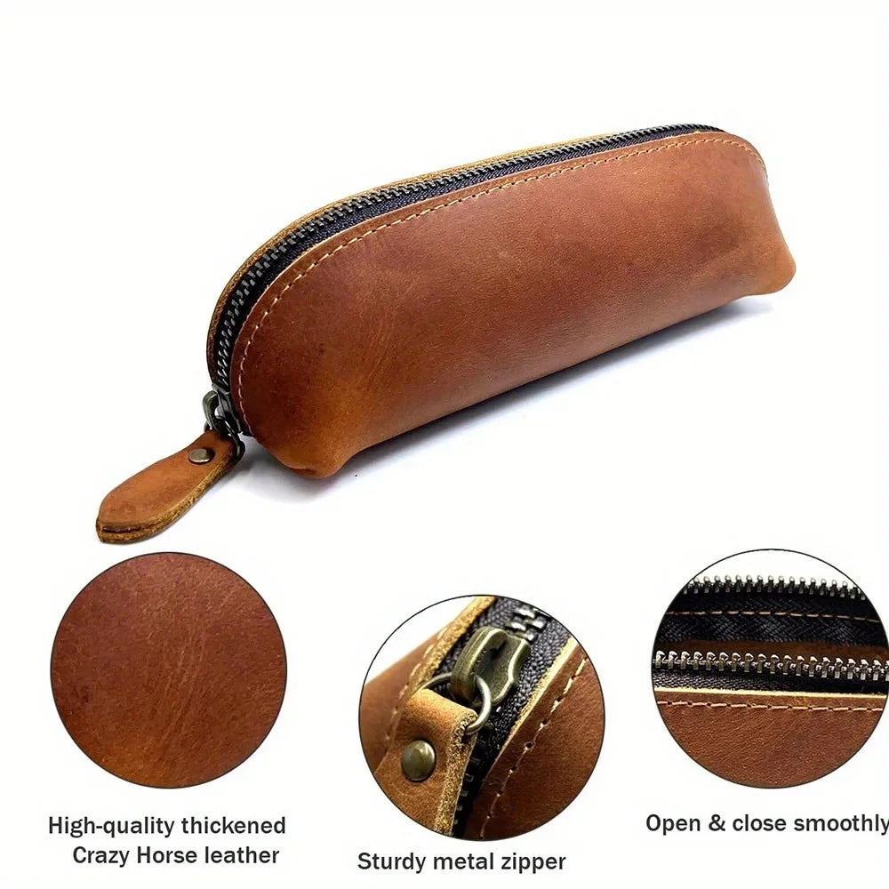 Vintage Leather Pencil Bag Simple Stationery Hoder Pen Case Storage by AliExpress