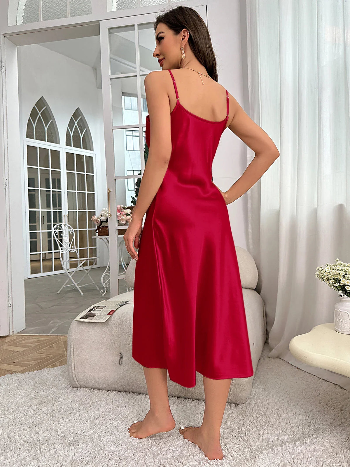 Women's Nightdress Spaghetti Strap V Neck Elegant Luxury Comfortable Breathable Loungewear Relaxing Daily Leisure Classic Style by Ladyez