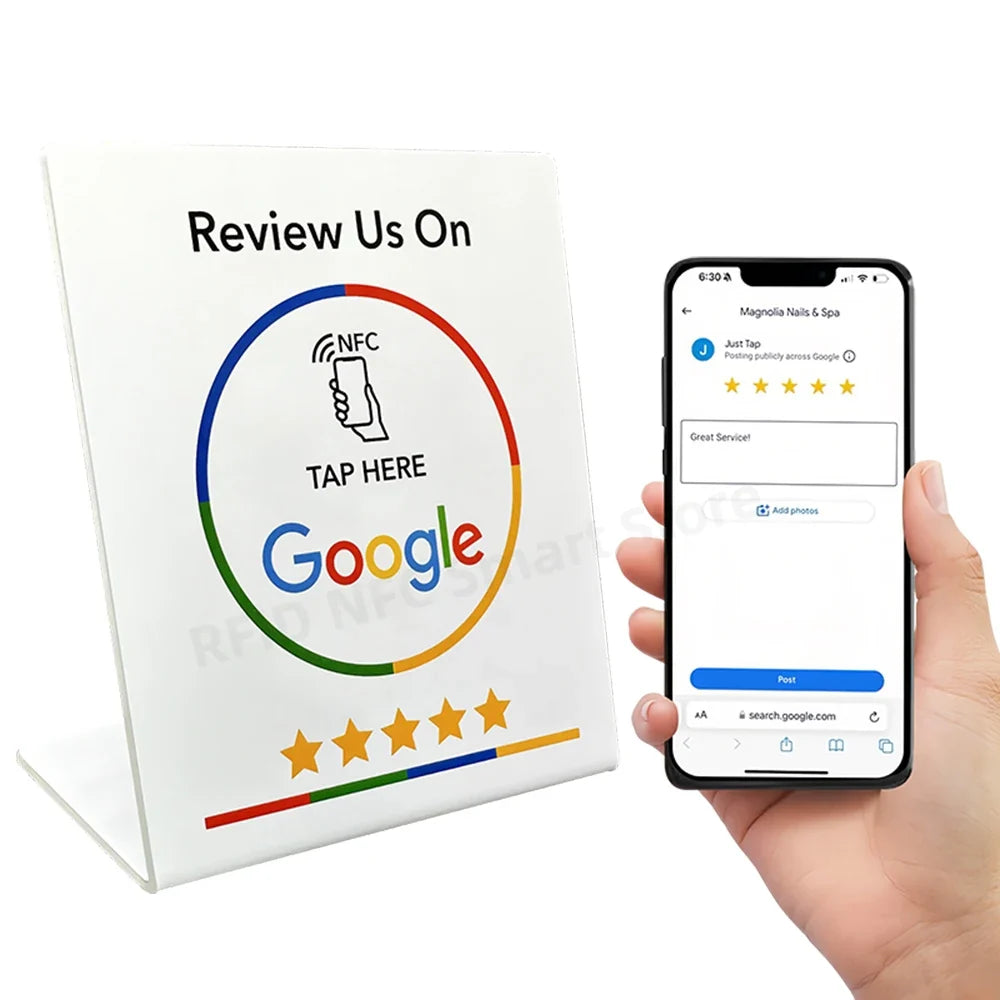 NFC 13.56Mhz programmable Google Review Card Station Table Tap Card NFC215 Chip 504Bytes RFID NFC Google Review stand display by FLIPSTYLEZLLC