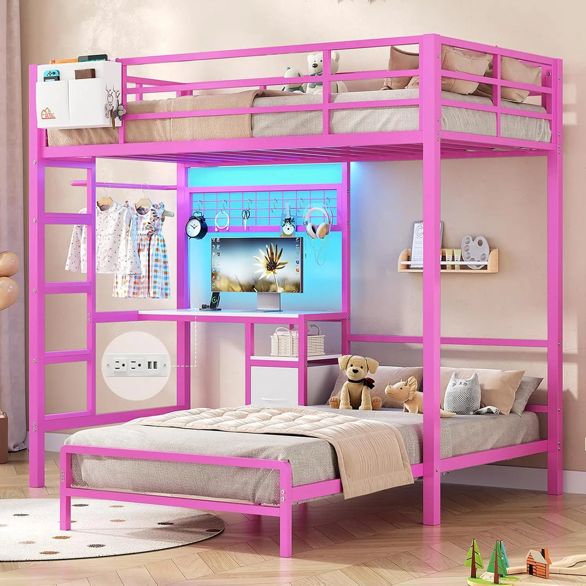 Twin Over Twin Bunk Bed,Built-in Desk & Charging Station & LED Lights with Storage Drawers,Bedroom Furniture, Custom by FLIPSTYLEZLLC