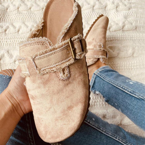 Flat Heel Round Toe Canvas Loafer Women's Vintage Clogs by Coffee Jasper