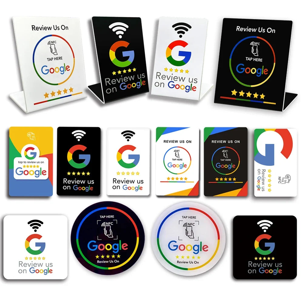NFC Station table Tag 13.56Mhz programmable Compatible Google Review Card NFC Reviews display bending Card Acrylic Table Sticker by FLIPSTYLEZLLC