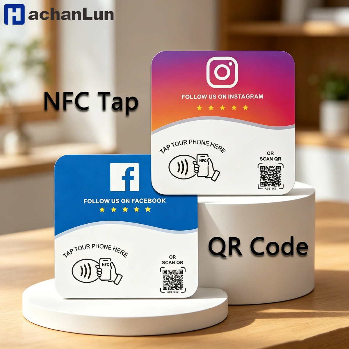 NTAG215 Programmable NFC Standing Card Editable 13.56MHz QR Code Google Review Square Table Display Card for Business by FLIPSTYLEZLLC