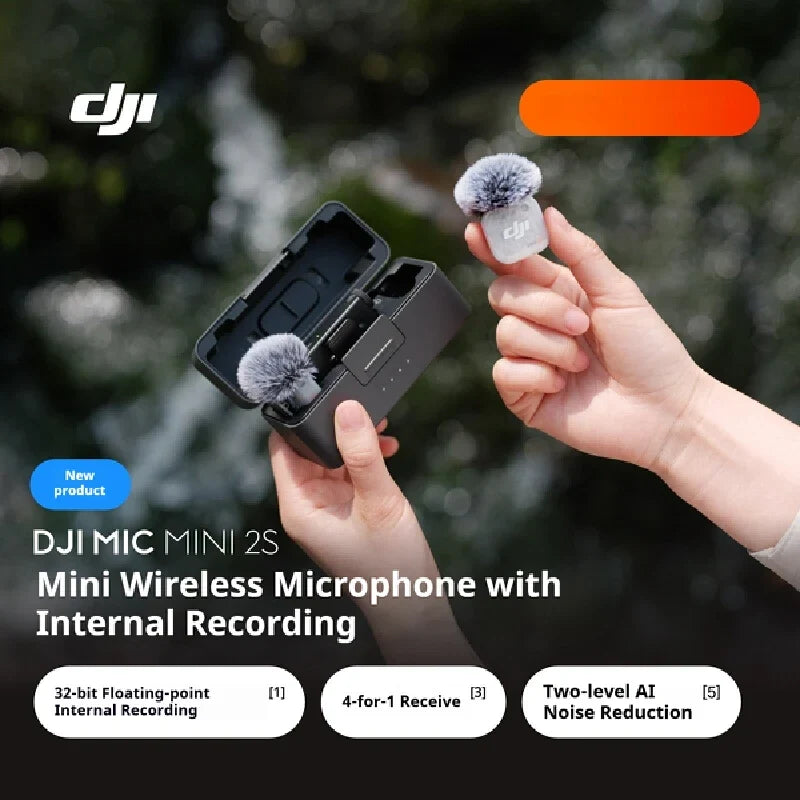 For DJI Mic Mini 2S Wireless Lavalier Mic 1TX/2TX 1RX Built-in Recording 32-bit Float AI Noise Reduction Mic for Camera Phone by FLIPSTYLEZLLC