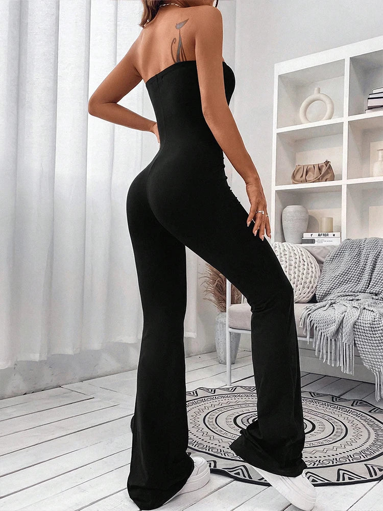 2024 Summer New Women's Drawstring Waist Jumpsuit Pants Leisure Lift Buttocks Slim Micro-Flare Jumpsuit Pants by Urban Fashion Icon