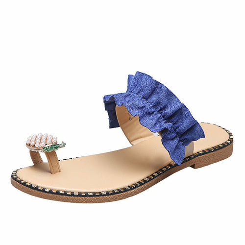 Pineapple Pearl Beach Slides Flat Toe Casual Womens Slippers by Silver Juneberry
