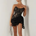 Candyhot Elegant Lace Strapless Sexy See-through Dress Bandage Irregular Mini Dress For Women Summer Slim Street Party Dress by Goddess Imports Marketplace