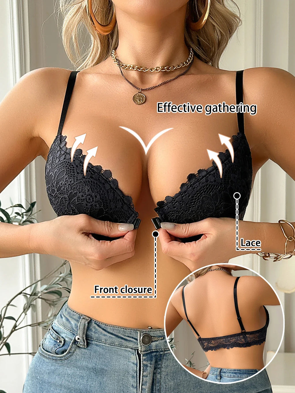 Modern Women's Lace Bra, Sexy Front-Clasp Push-Up Bra, Non-Padded, Breathable, Comfortable, Elegant, Sexy Lingerie Top by Ladyez
