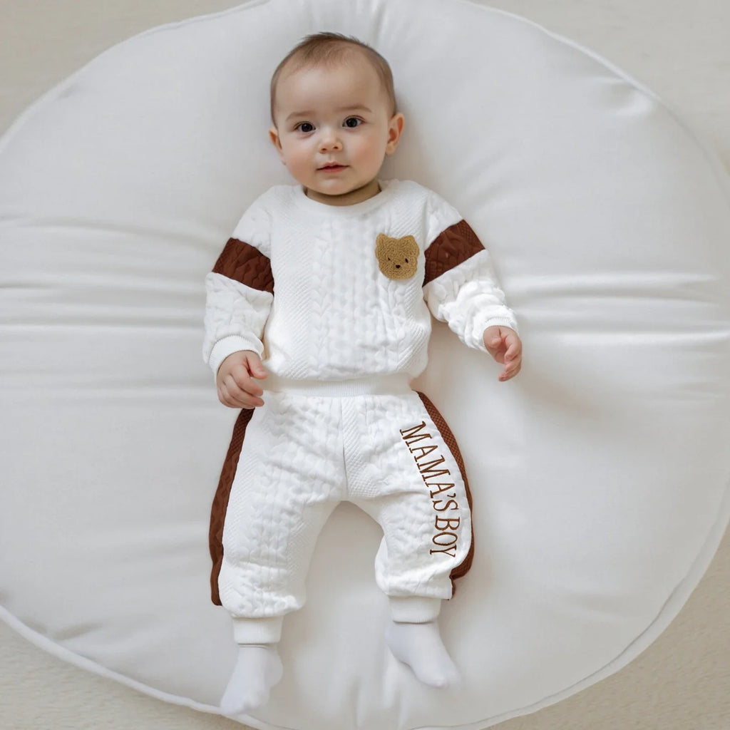 Baby Boy s Knit Outfits Fashionable Long Sleeve Bear Embroidery Textured Romper with Pants 2Pcs Set by FLIPSTYLEZLLC