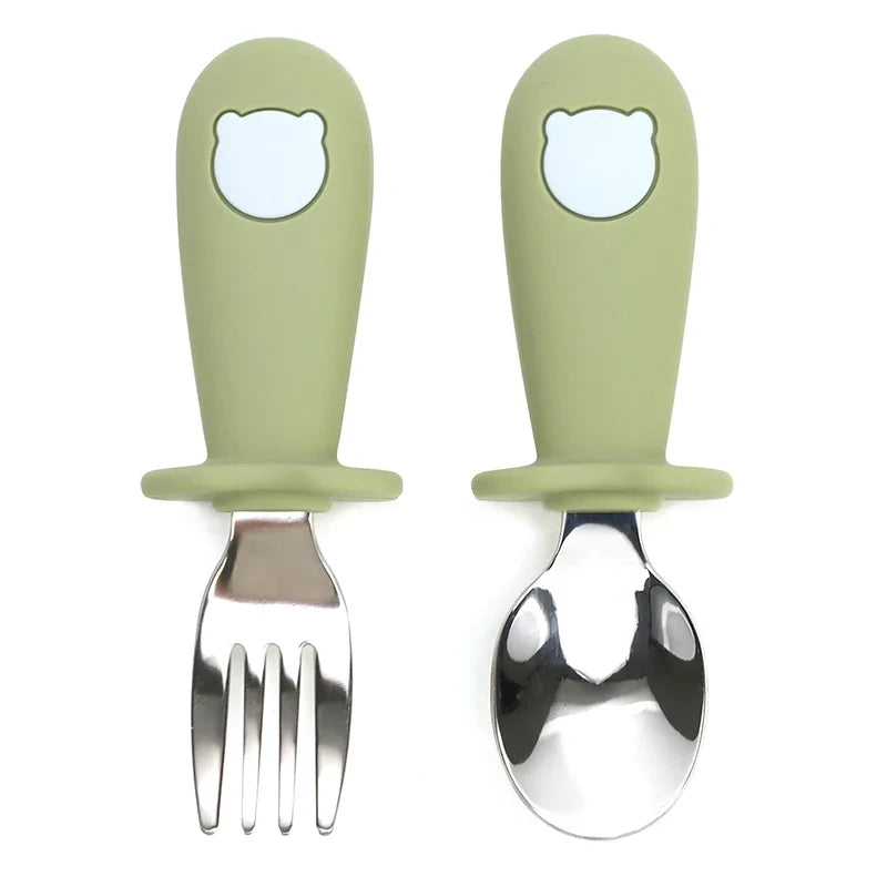 Custom Name Baby Panda Spoon Fork Set | First Self Feeding Utensils for Toddlers Stainless Steel Weaning Set with Travel Case by FLIPSTYLEZLLC