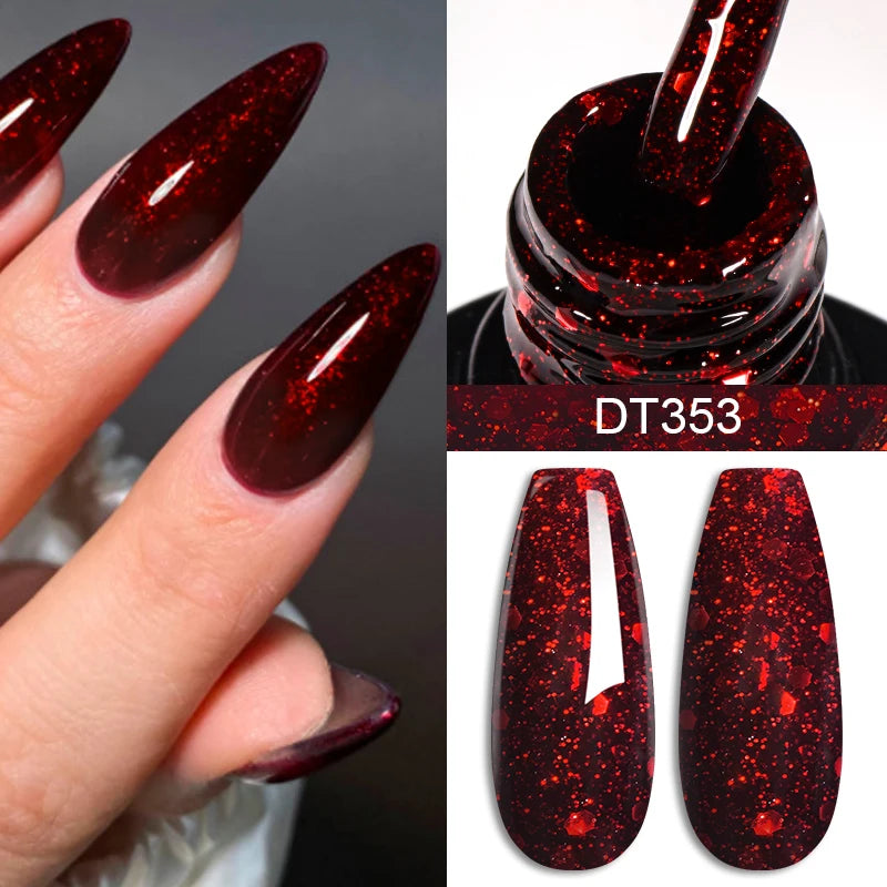 MEET ACROSS 7ml Red Gel Nail Polish Crystal Semi Permanent Soak Off UV Gel Varnish Nail Art Manicure Base Matte Top Coat Vernis by AliExpress