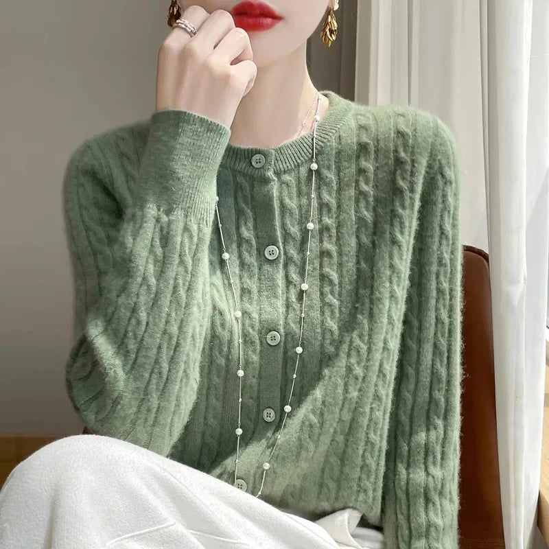 Long Sleeve Knitted O-neck Basic Thick Warm Cardigan by Trendy Attic Store01