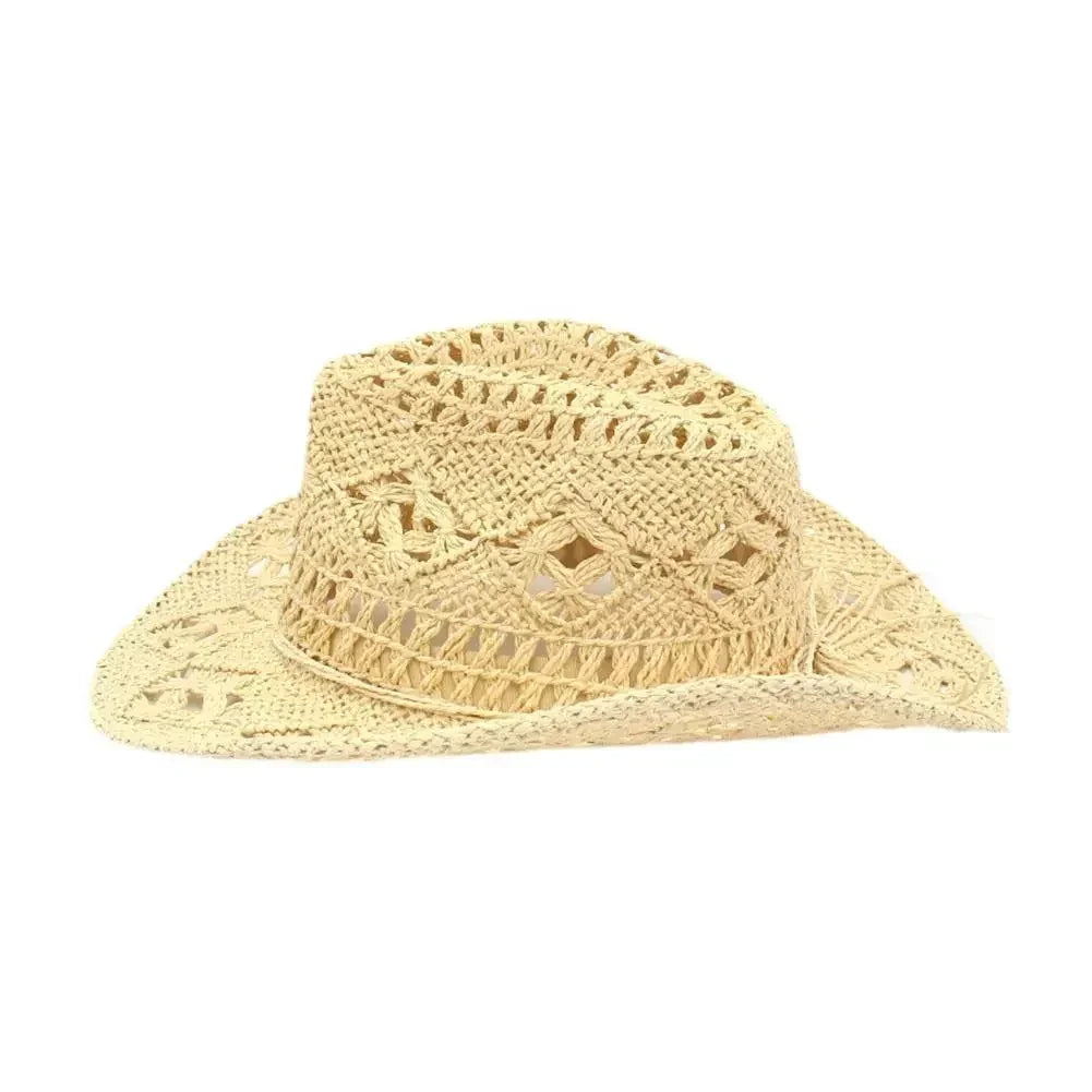 Summer Outdoor Men Women Hand-woven Western Cowboy Straw Hats Wide Brim Breathable Beach Jazz Cap Sun Protection Hat (Copy) by Goddess Imports Marketplace