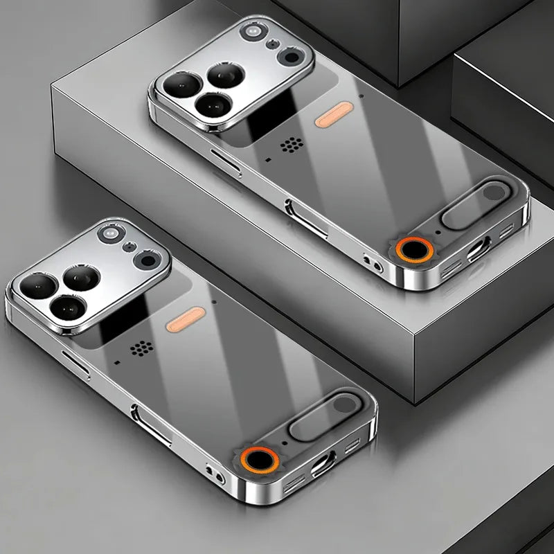 Minimalist Gaming Console Pattern Glass Phone Case For iPhone 11 12 13 14 15 16 17 Pro Max Plus 17 Air Electroplate Silver Cover by FLIPSTYLEZLLC