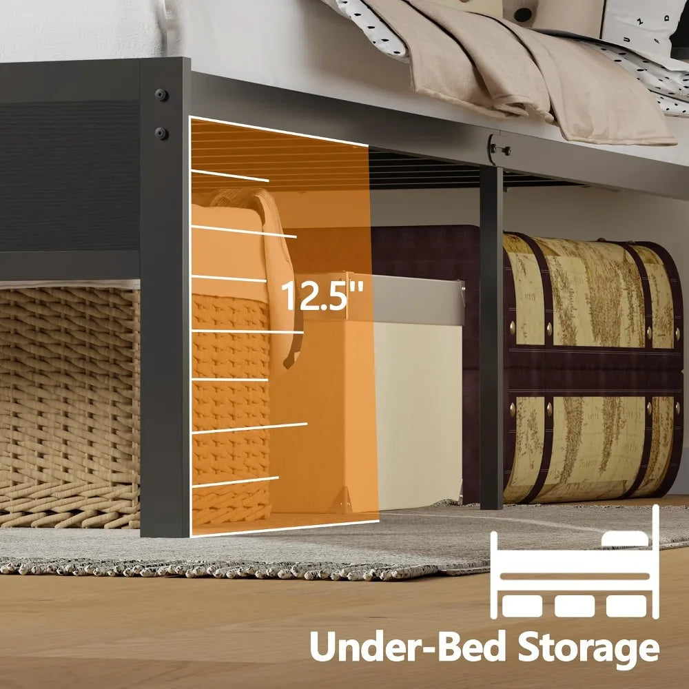 Full Bed Frame & Wood Storage Headboard,LED Light & Charging Station,2-Tier Shelves,Metal Platform,Bedroom,Full, Custom by FLIPSTYLEZLLC