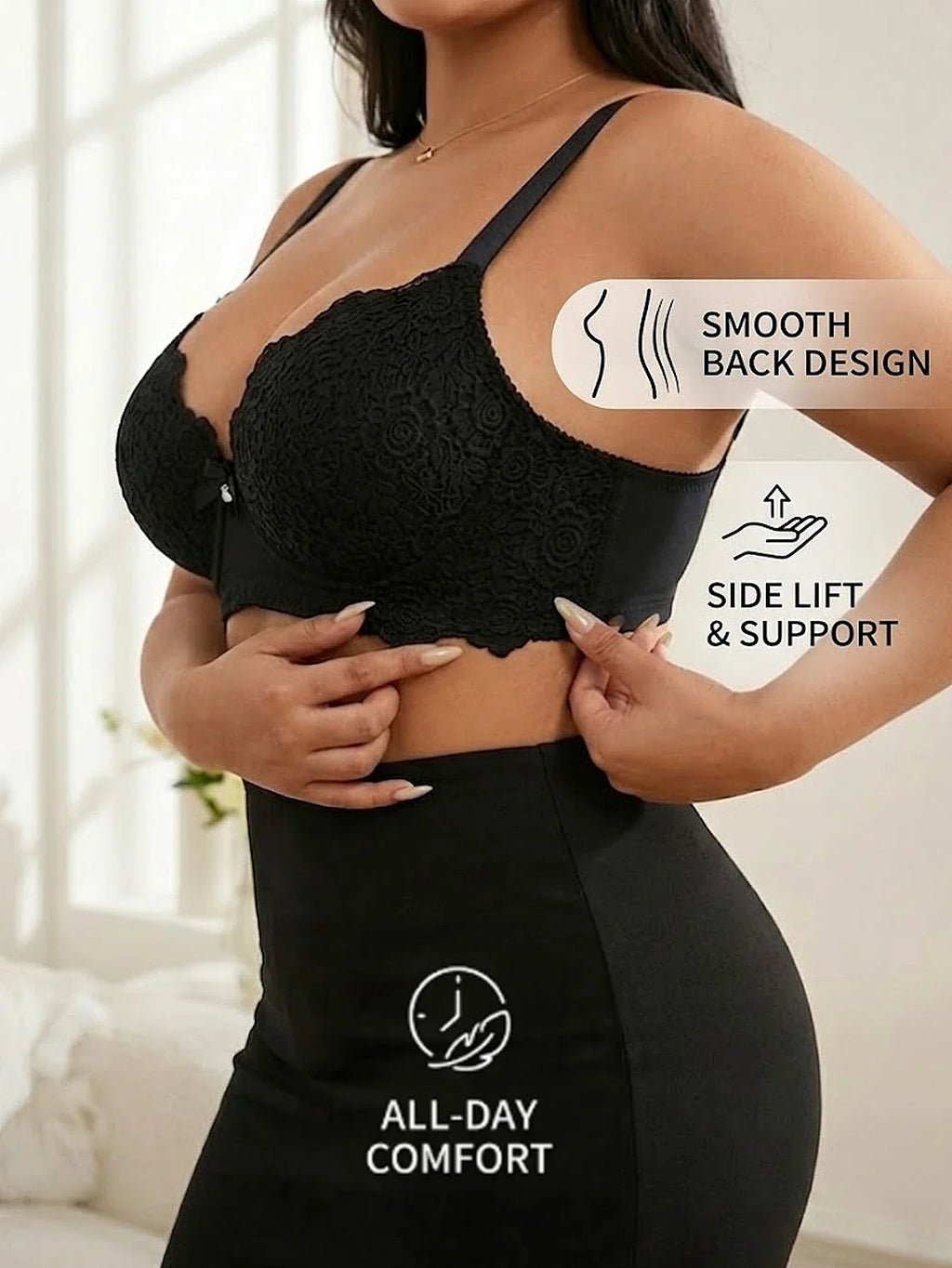 Plus Size Floral Lace Women Push-Up Bra Underwire Support Anti-Sagging Underwear Comfy Wide Straps Thin Cup Daily Lingerie Bra by Ladyez
