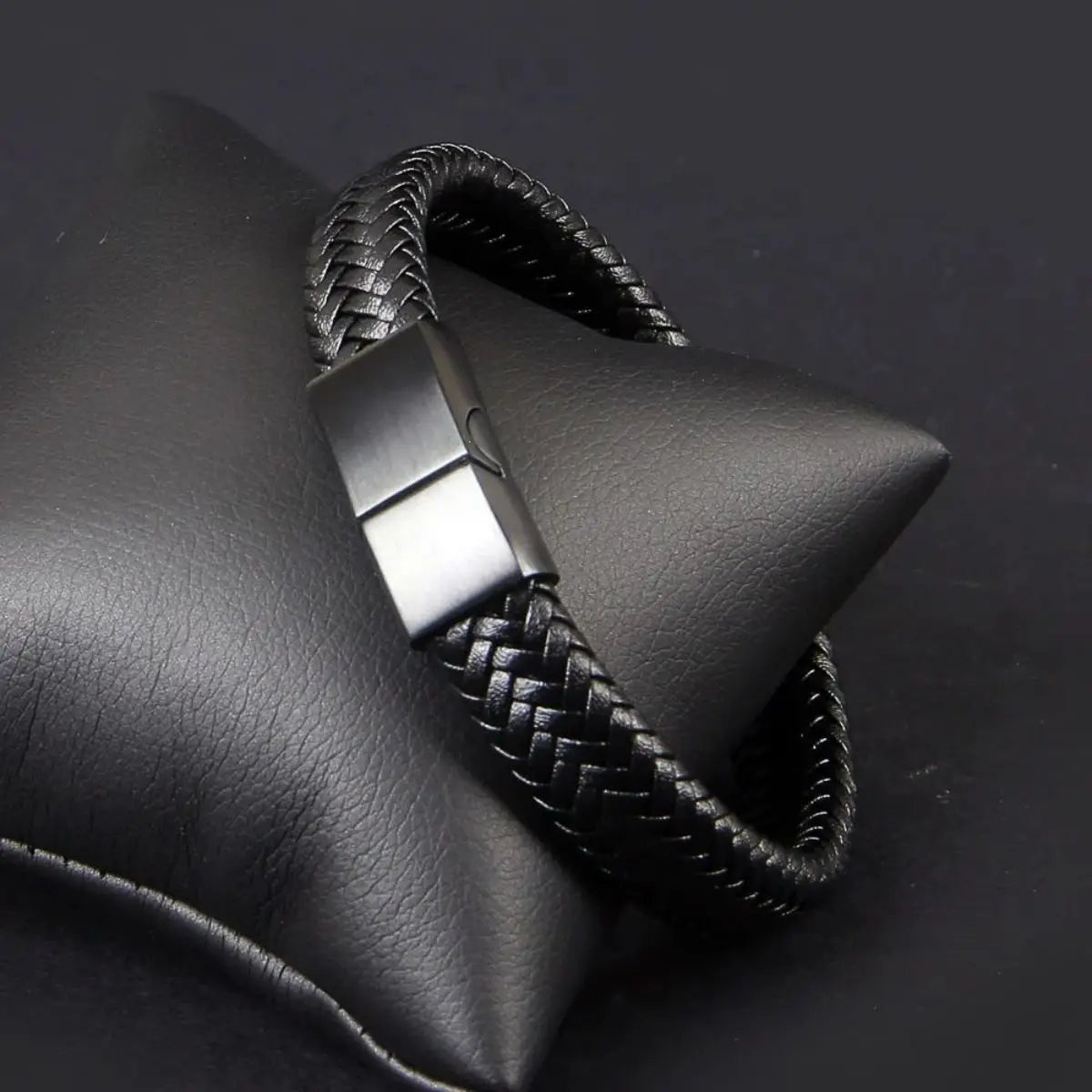 Retro Men's Leather Open Bangle, Simple Multi-Size Woven Leather Hand by AliExpress