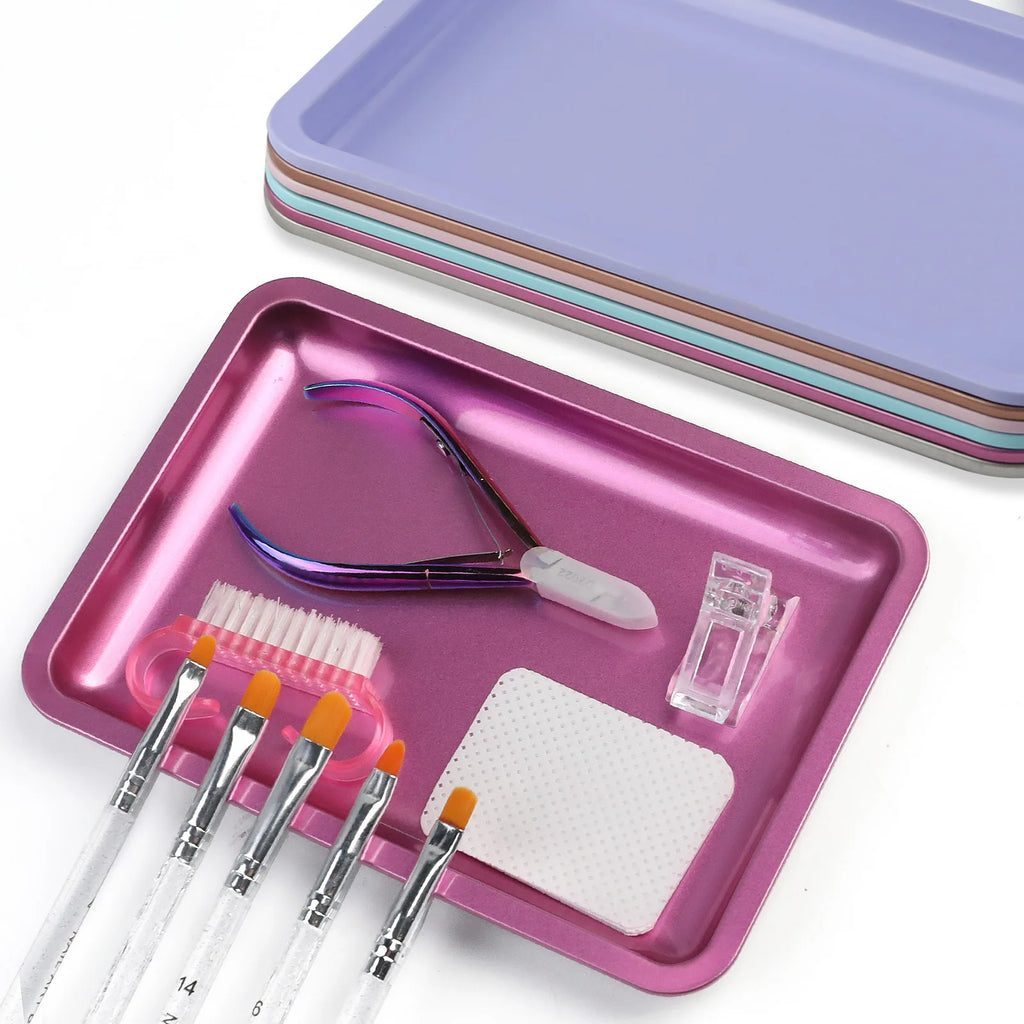 1PC Square Stainless Steel Cosmetic Storage Tray Nail Art Manicure Plate Tweezers Clippers Pens Container False Nails Dish Tools by AliExpress