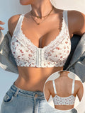 Women's Lace Floral Bra Adjustable Straps Unlined Wireless Push up Bra Comfortable and Breathable Women's Underwear by Ladyez