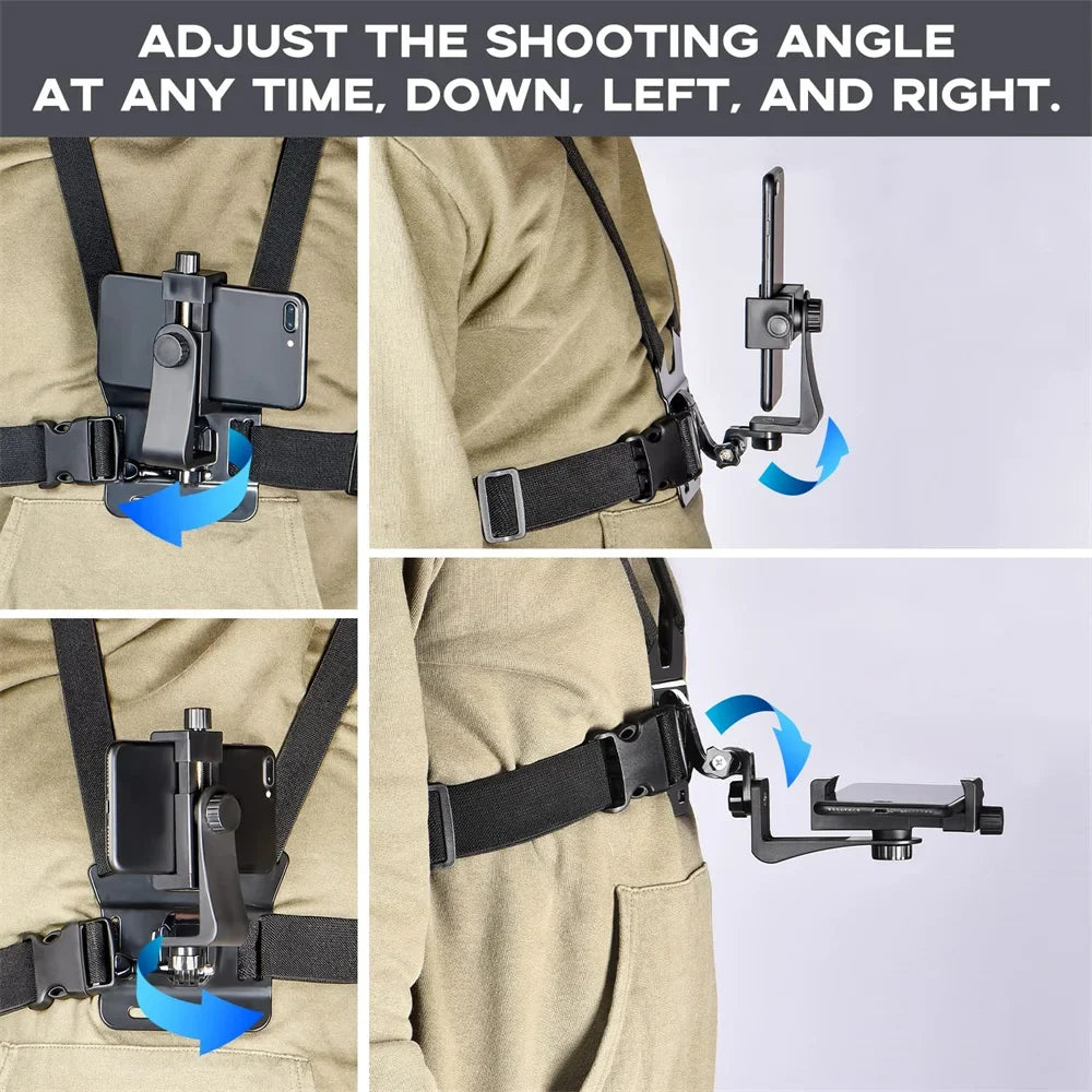 Camera Phone Chest Mount Laptop Harness Phone Holder Strap Clip POV Holder for iPhone 17 16 Android Gopro 12 Camera Smartphone Photography Kits by FLIPSTYLEZLLC