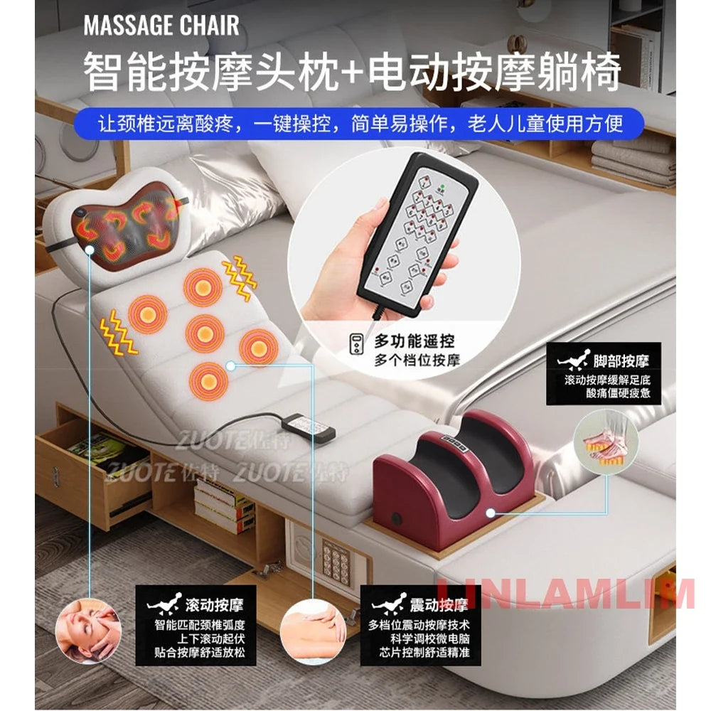 MINGDIBAO All In One Bed, Luxury Multifunctional Genuine Leather Bed Frame with Tatami, Tech Smart Ultimate Lit 2 Personnes by FLIPSTYLEZLLC