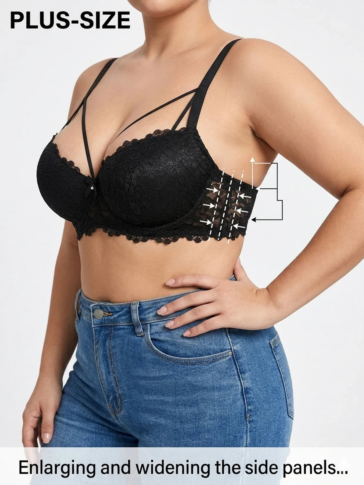 Plus Size Lace Women's Bra Thin Cup Push-up Bra Underwire Side Support Wide Strap Comfortable Bra Women by Ladyez