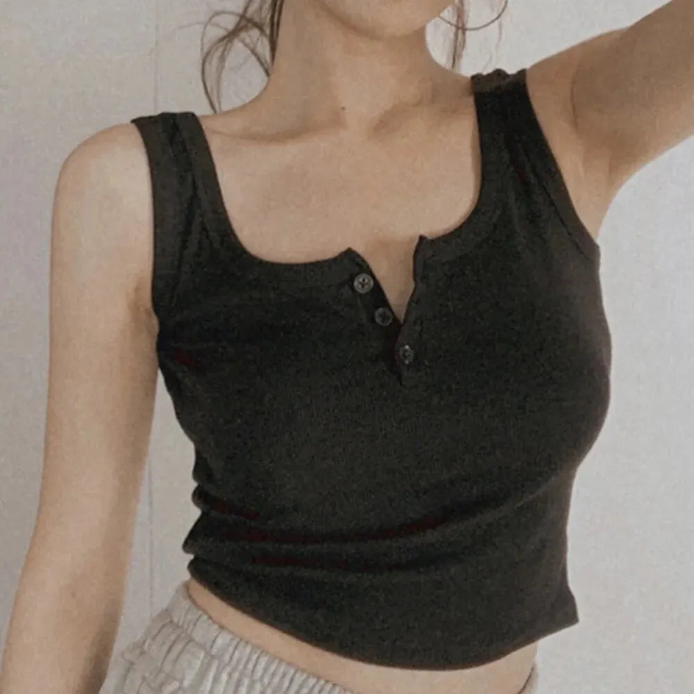 Tank Top for Women Ribbed Button Down Sleeveless Blouse Solid Color Casual Women's Teens Trendy Basic Summer Dresses by Urban Fashion Icon