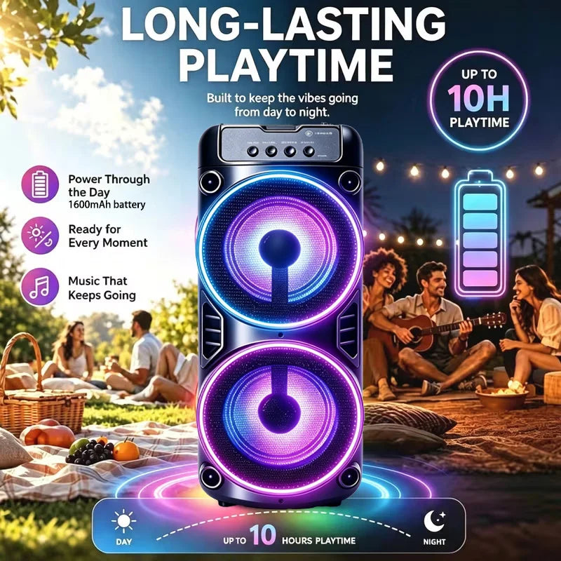 Professional Large Bluetooth Speaker with Microphone, Portable Design, Featuring JBL Subwoofer Party Box, LED Lights, Compatible with BT/USB/TF/AUX/FM/TWS/MIC/EQ Functions, Professional Karaoke. Ideal Gift for Birthdays, Chri by FLIPSTYLEZLLC