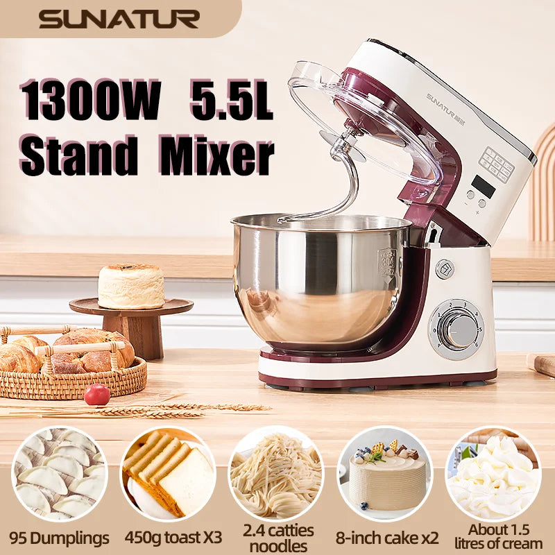 SUNATUR 1063 Stand Mixer 1300W 5.5L Automatic Dough Mixer for Home & Commercial Use Philippines by FLIPSTYLEZLLC